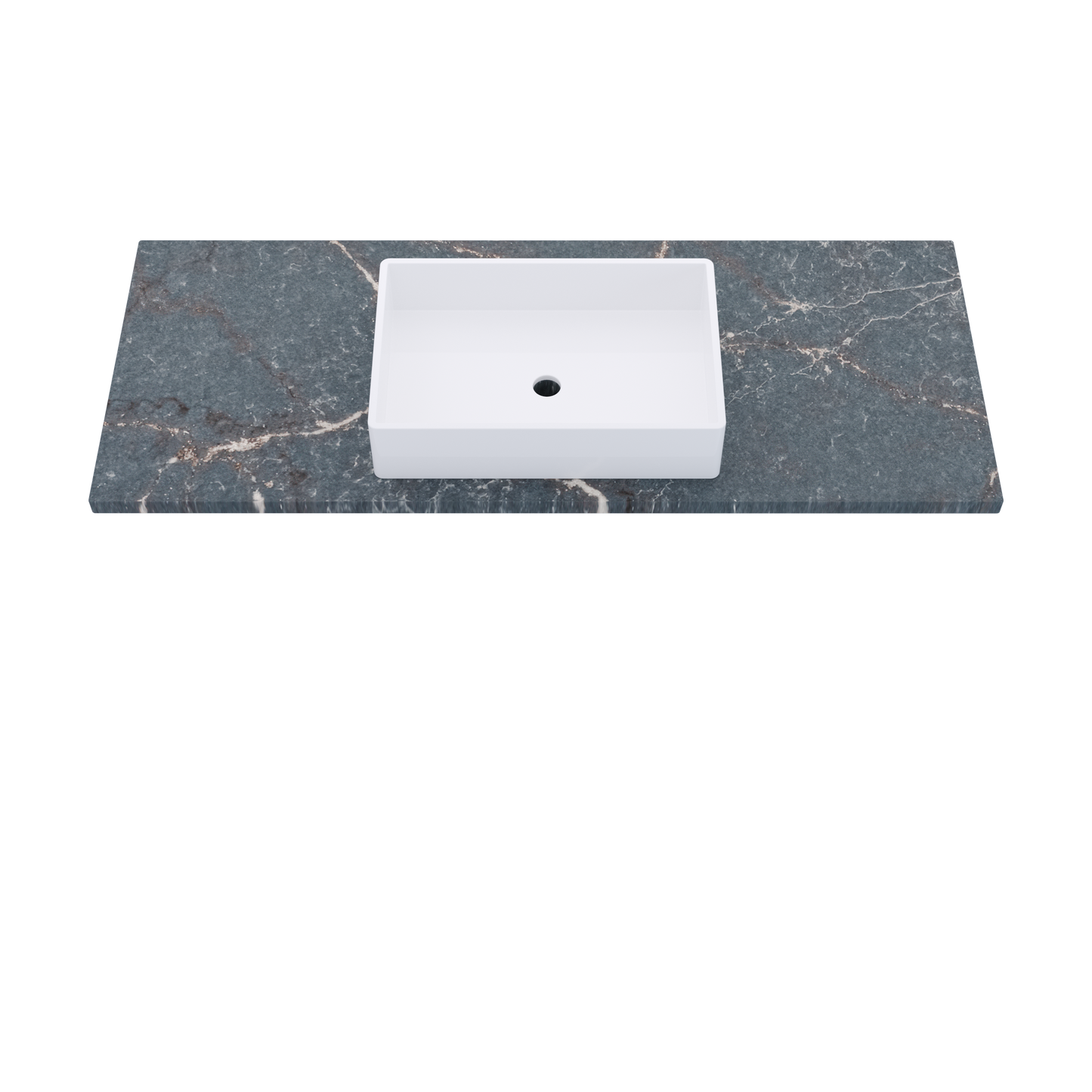 55" Vanderloc Silestone® Quartz Bathroom Vanity Top | Single Vigo Sink | Centered in Parisien Bleu
