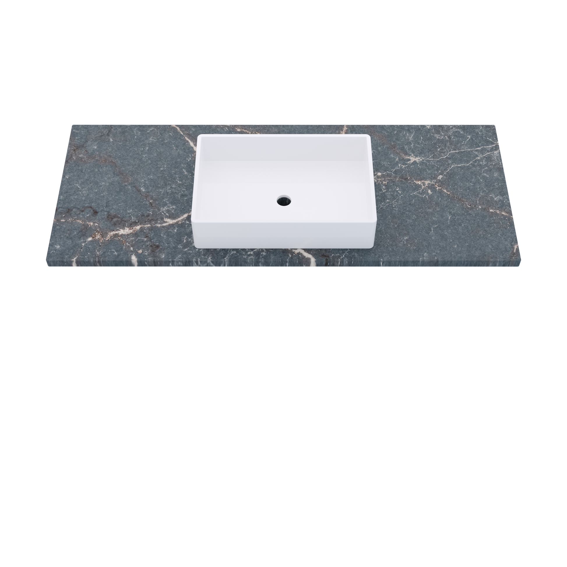 55" Vanderloc Silestone® Quartz Bathroom Vanity Top | Single Vigo Sink | Centered in Parisien Bleu