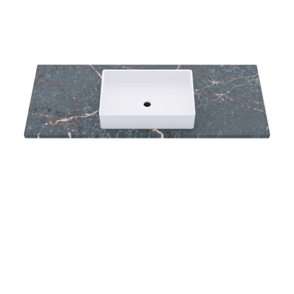 55" Vanderloc Silestone® Quartz Bathroom Vanity Top | Single Vigo Sink | Centered in Parisien Bleu
