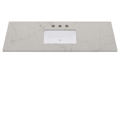 61" Vanderloc Silestone® Quartz Bathroom Vanity Top | Single Rectangle Sink | Centered in Victorian Silver