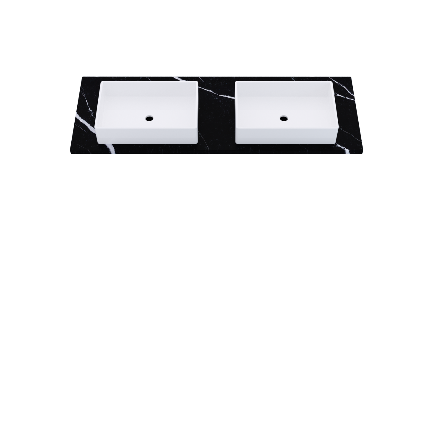 61" Vanderloc Silestone® Quartz Bathroom Vanity Top | Double Vigo Sink | Centered in Eternal Marquina