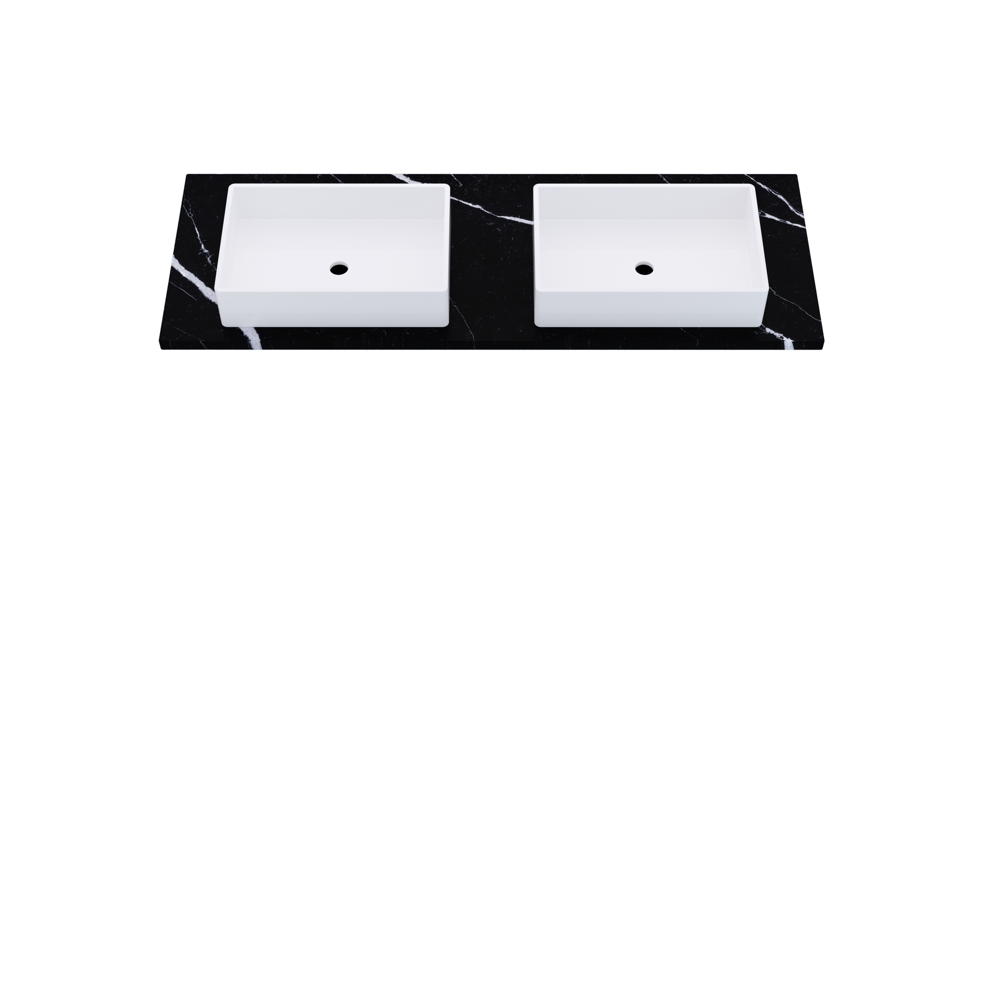 61" Vanderloc Silestone® Quartz Bathroom Vanity Top | Double Vigo Sink | Centered in Eternal Marquina