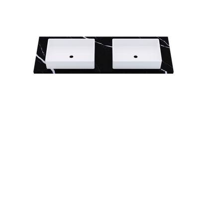 61" Vanderloc Silestone® Quartz Bathroom Vanity Top | Double Vigo Sink | Centered in Eternal Marquina