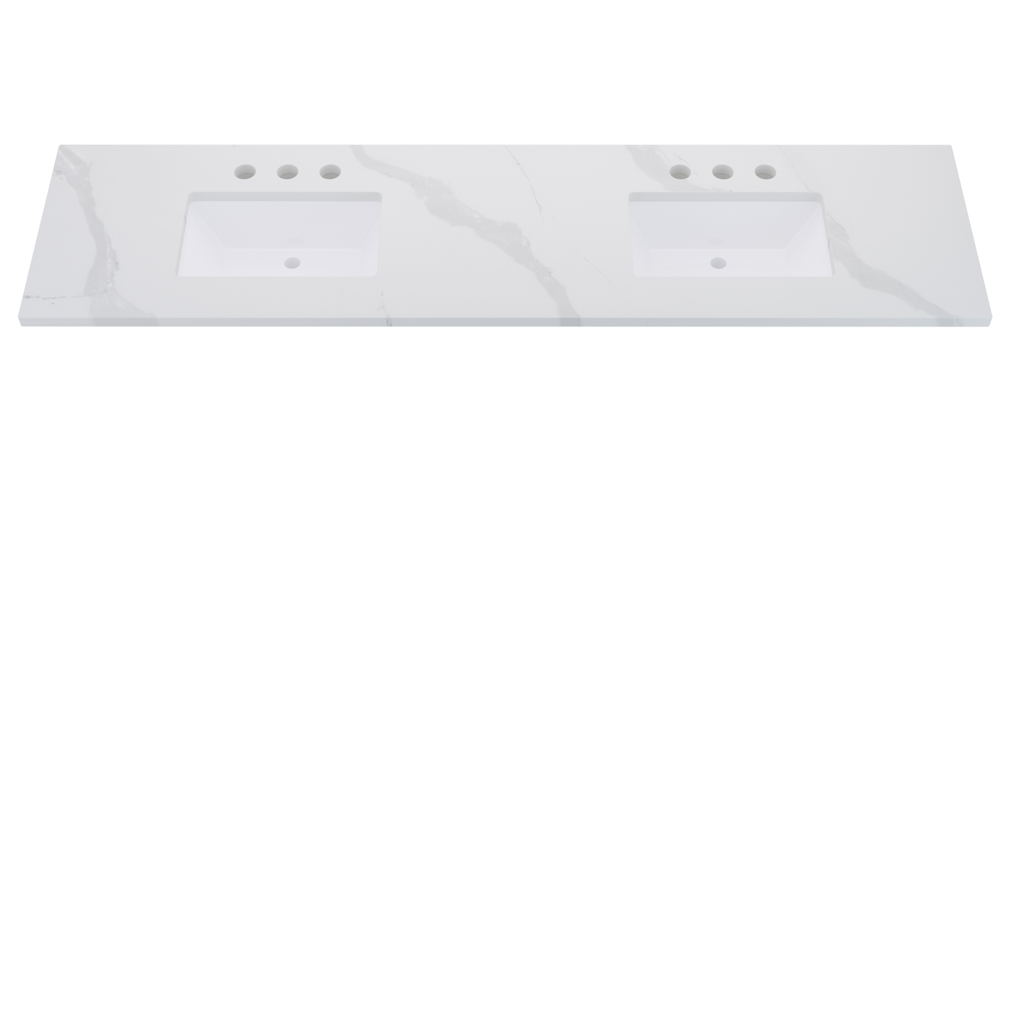 85" Vanderloc Silestone® Quartz Bathroom Vanity Top | Double Rectangle Sink | Centered in Classic Calacatta