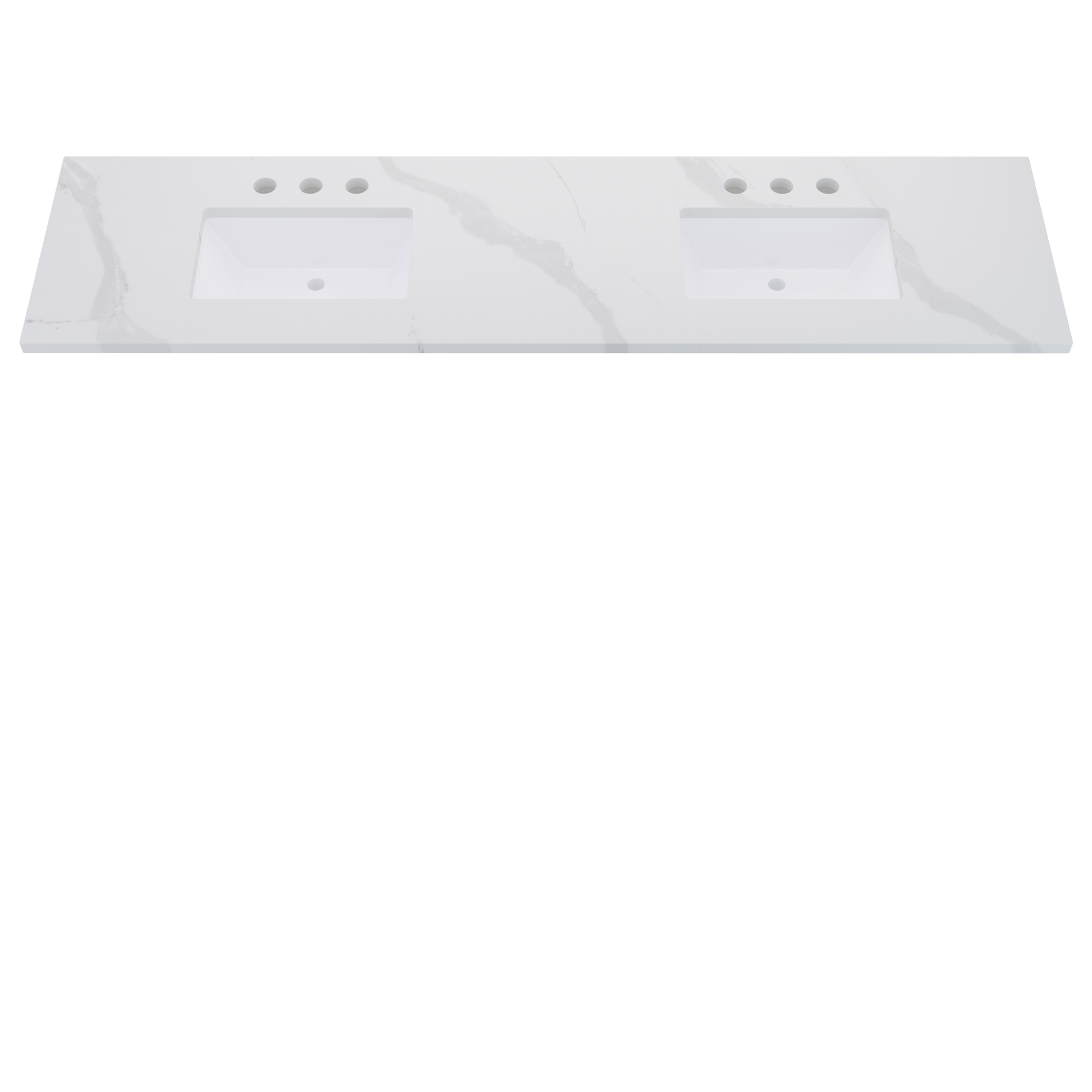 85" Vanderloc Silestone® Quartz Bathroom Vanity Top | Double Rectangle Sink | Centered in Classic Calacatta