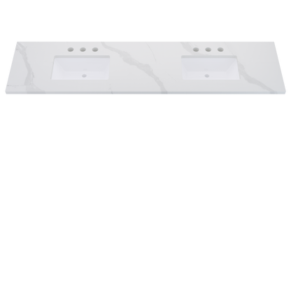 85" Vanderloc Silestone® Quartz Bathroom Vanity Top | Double Rectangle Sink | Centered in Classic Calacatta