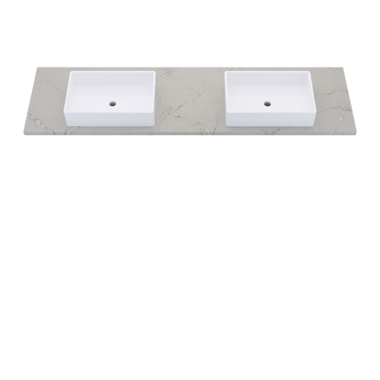79" Vanderloc Silestone® Quartz Bathroom Vanity Top | Double Vigo Sink | Centered in Victorian Silver