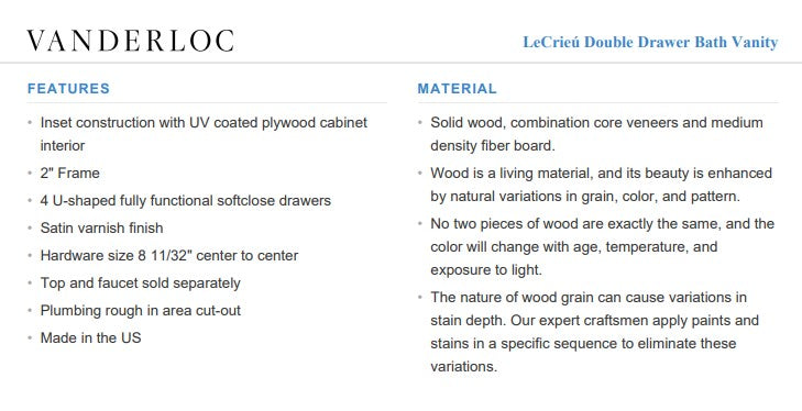 Vanderloc LeCrieú Double Drawer Bath Vanity