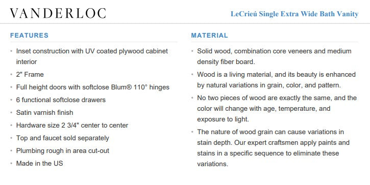 Vanderloc LeCrieú Single Extra Wide Bath Vanity