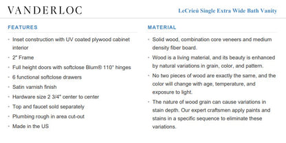Vanderloc LeCrieú Single Extra Wide Bath Vanity