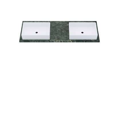 61" Vanderloc Silestone® Quartz Bathroom Vanity Top | Double Vigo Sink | Offset in Jardin Emerald
