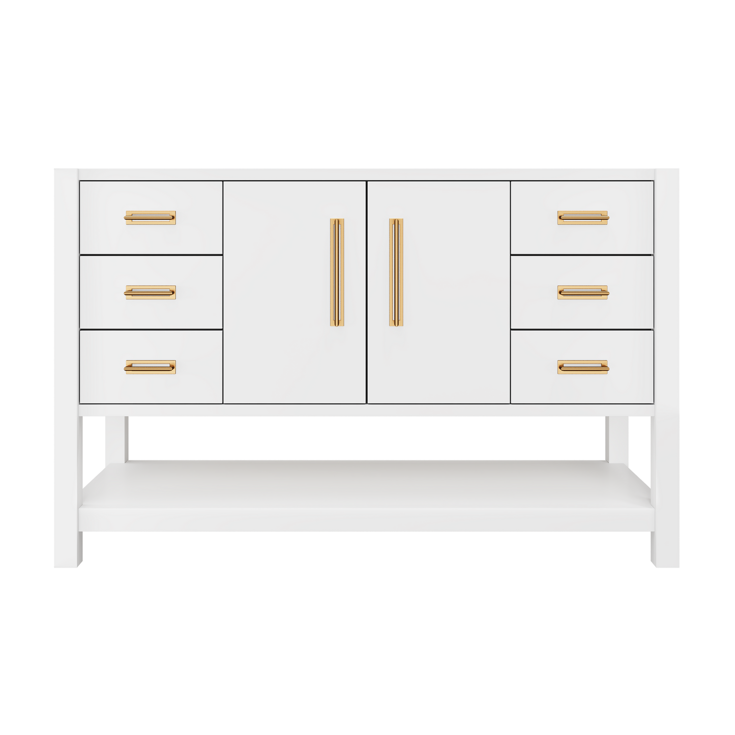 Kiawah Single Extra-Wide Bath Vanity 54in Pure White Satin Gold