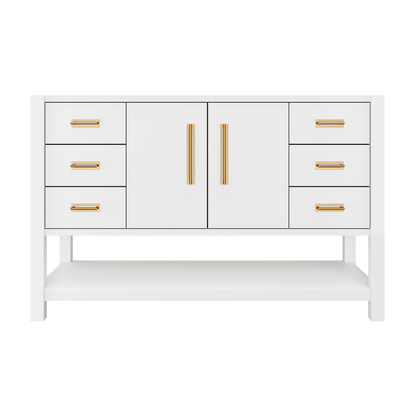 Kiawah Single Extra-Wide Bath Vanity 54in Pure White Satin Gold