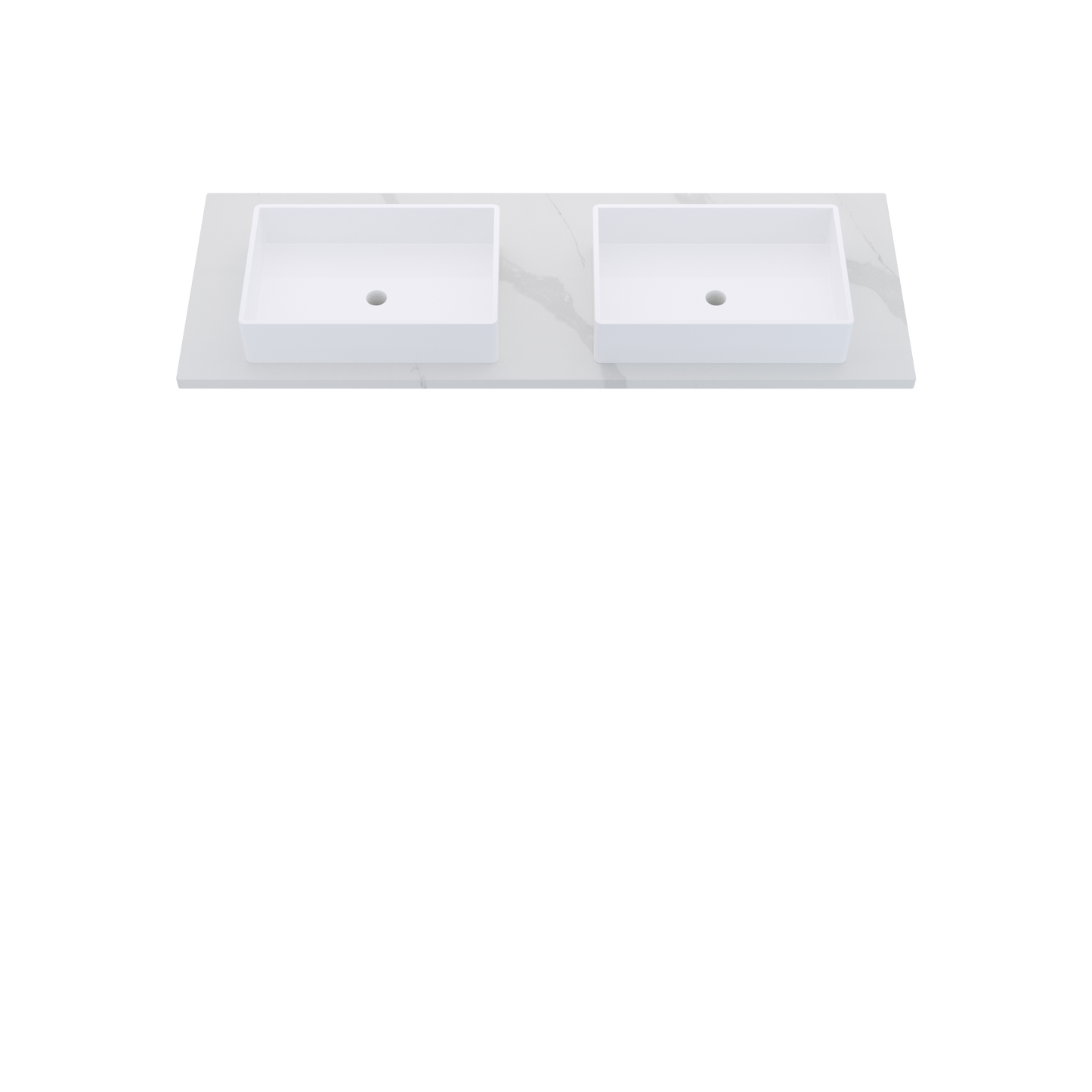 61" Vanderloc Silestone® Quartz Bathroom Vanity Top | Double Vigo Sink | Centered in Classic Calacatta