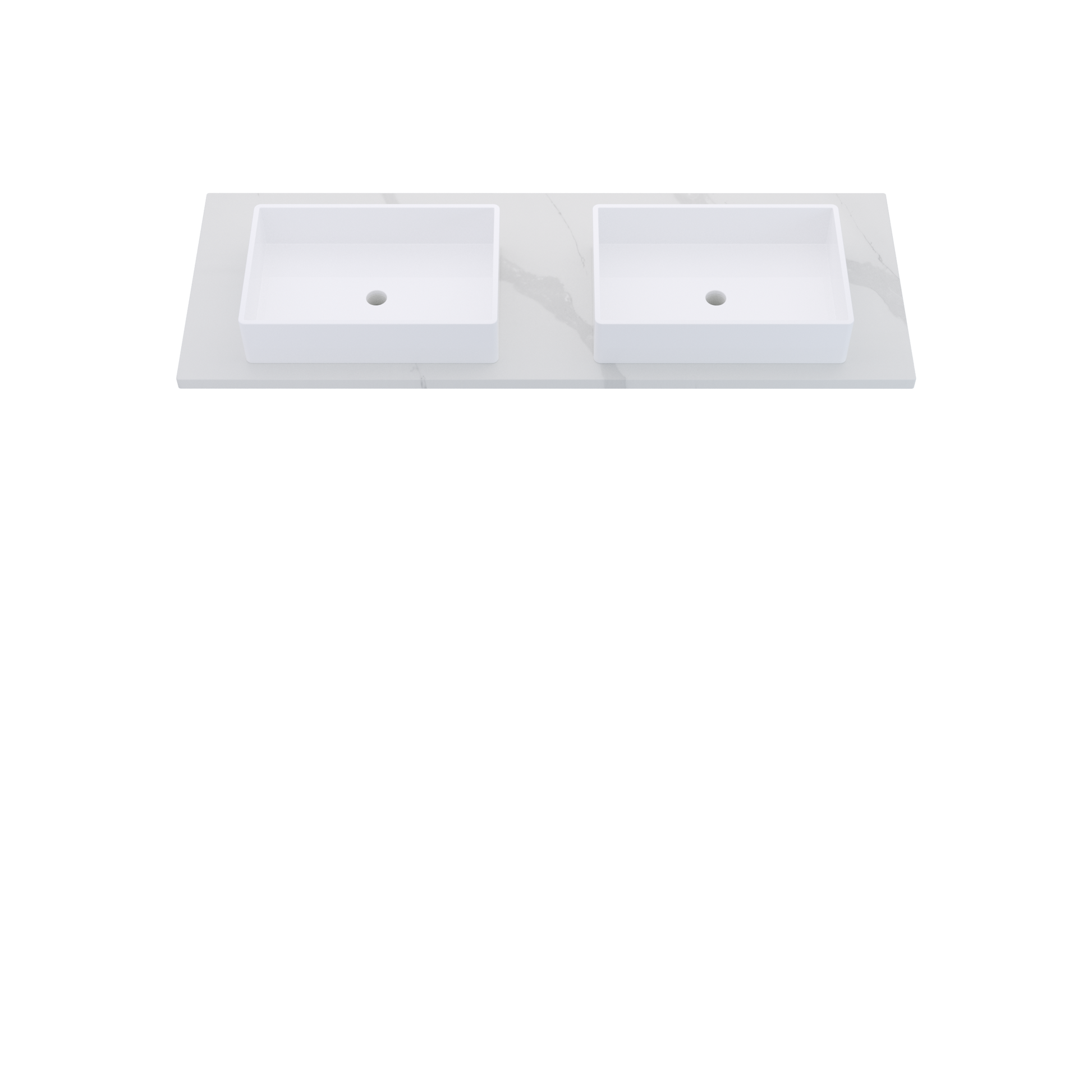 61" Vanderloc Silestone® Quartz Bathroom Vanity Top | Double Vigo Sink | Centered in Classic Calacatta