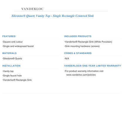 Vanderloc 37" Silestone® Quartz Vanity Top Single Rectangle Centered Sink
