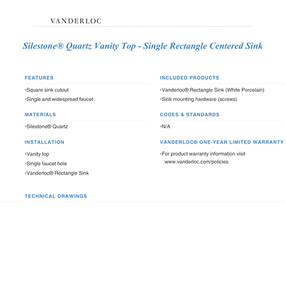 Vanderloc 55" Silestone® Quartz Vanity Top Single Rectangle Centered Sink