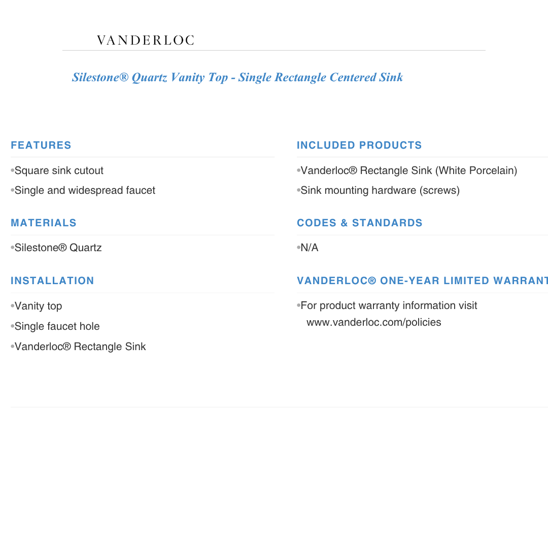 Vanderloc 49" Silestone® Quartz Vanity Top Single Rectangle Centered Sink