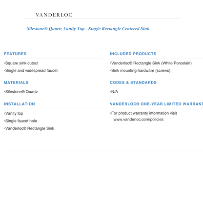 Vanderloc 49" Silestone® Quartz Vanity Top Single Rectangle Centered Sink