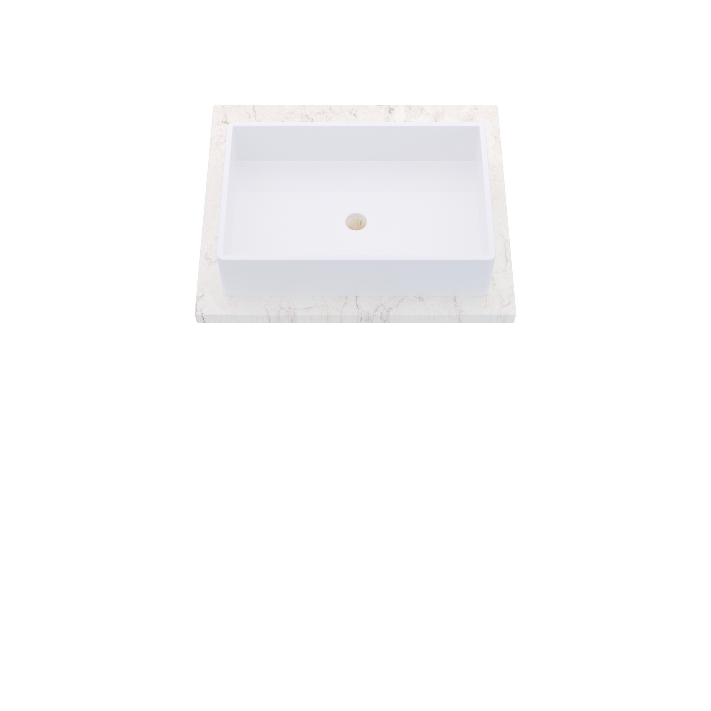 25" Vanderloc Silestone® Quartz Bathroom Vanity Top | Single Vigo Sink | Centered in Snowy Ibiza
