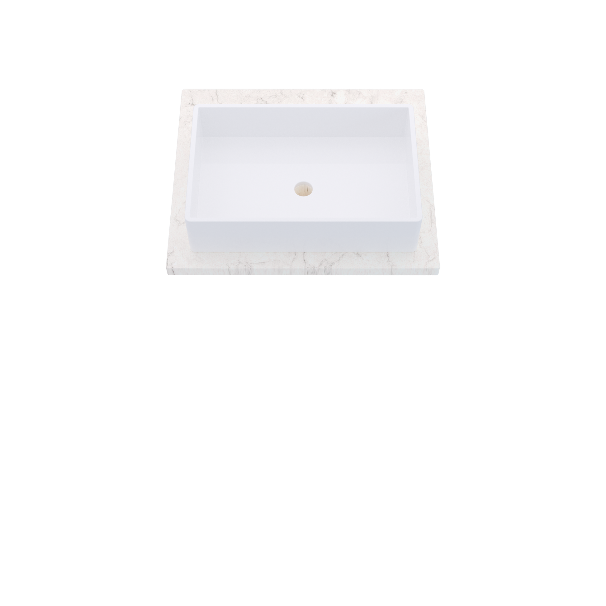 25" Vanderloc Silestone® Quartz Bathroom Vanity Top | Single Vigo Sink | Centered in Snowy Ibiza