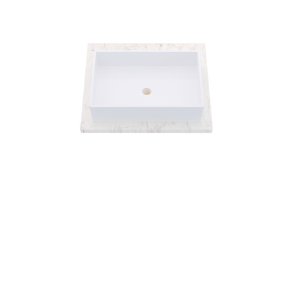 25" Vanderloc Silestone® Quartz Bathroom Vanity Top | Single Vigo Sink | Centered in Snowy Ibiza