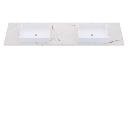 85" Vanderloc Silestone® Quartz Bathroom Vanity Top | Double Vigo Sink | Centered in Versailles Ivory