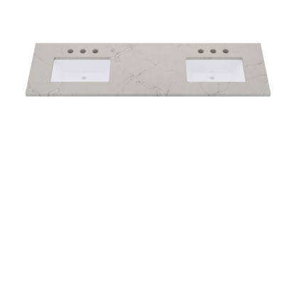 73" Vanderloc Silestone® Quartz Bathroom Vanity Top | Double Rectangle Sink | Offset in Victorian Silver