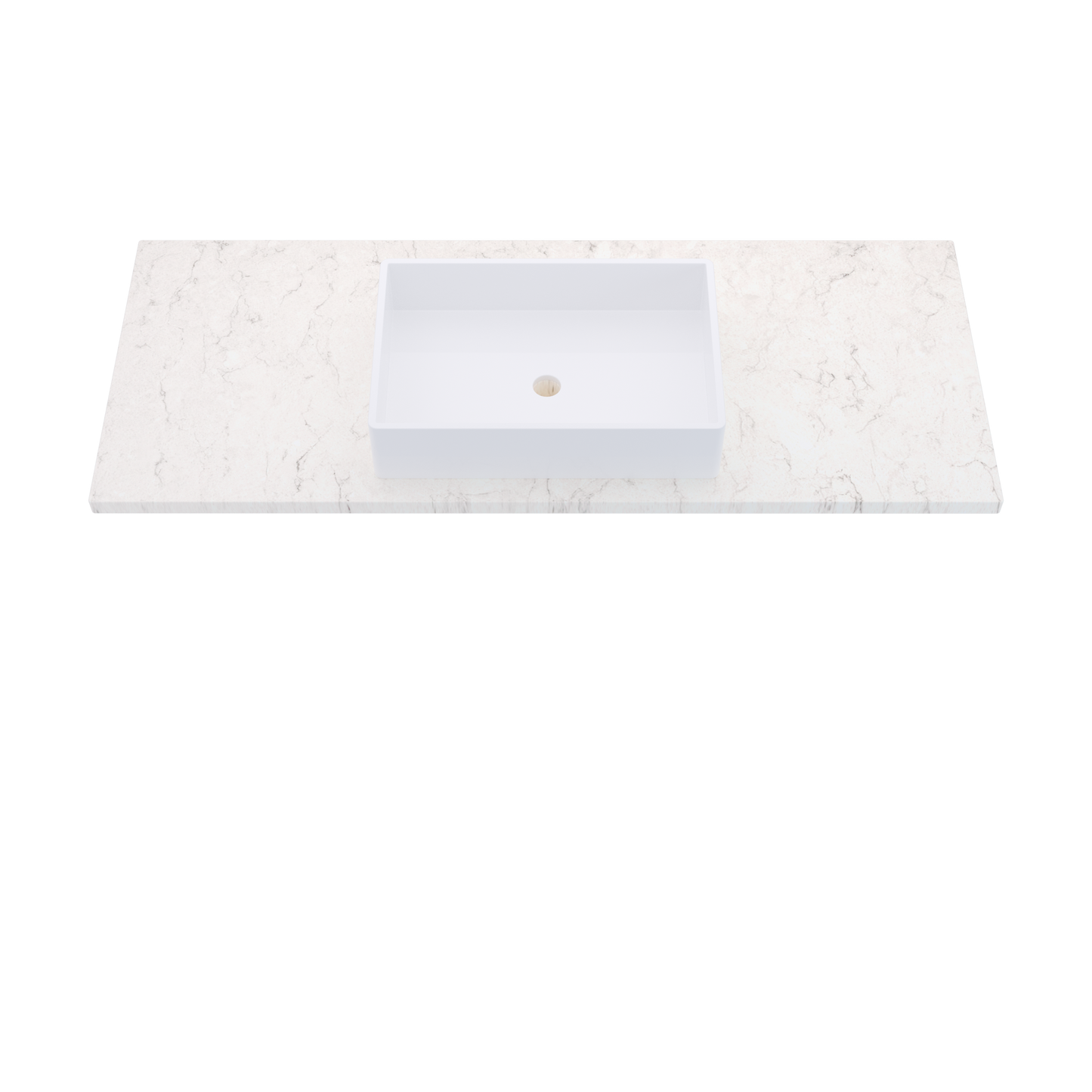 55" Vanderloc Silestone® Quartz Bathroom Vanity Top | Single Vigo Sink | Centered in Snowy Ibiza