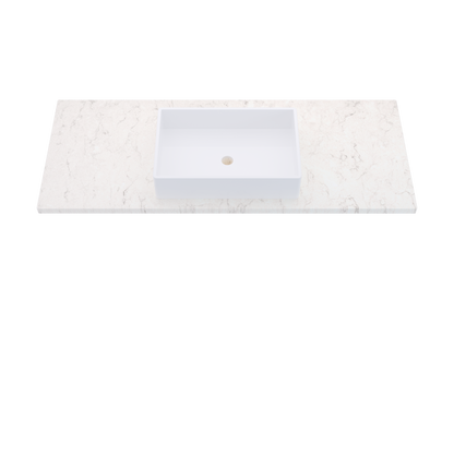 55" Vanderloc Silestone® Quartz Bathroom Vanity Top | Single Vigo Sink | Centered in Snowy Ibiza