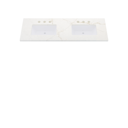 61" Vanderloc Silestone® Quartz Bathroom Vanity Top | Double Rectangle Sink | Centered in Blanc Elysee