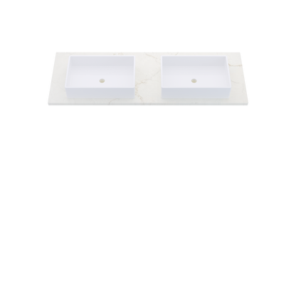 61" Vanderloc Silestone® Quartz Bathroom Vanity Top | Double Vigo Sink | Centered in Blanc Elysee