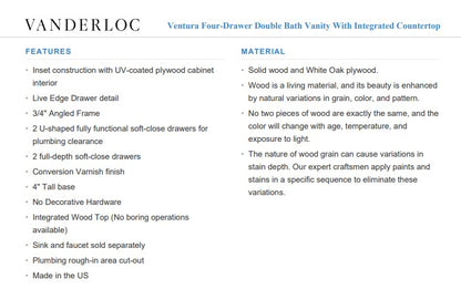 Vanderloc Ventura Four-Drawer Double Bath Vanity With Integrated Countertop