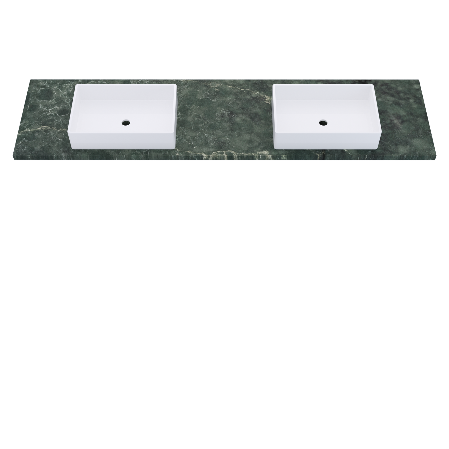 85" Vanderloc Silestone® Quartz Bathroom Vanity Top | Double Vigo Sink | Centered in Jardin Emerald