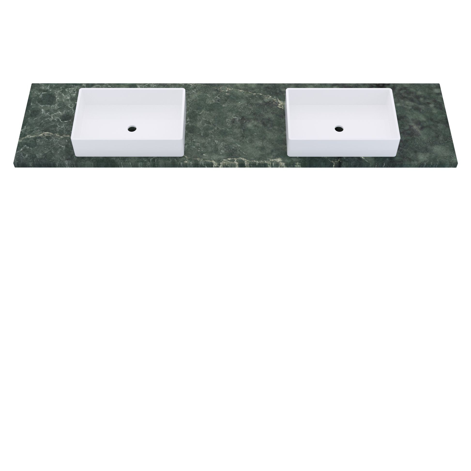 85" Vanderloc Silestone® Quartz Bathroom Vanity Top | Double Vigo Sink | Centered in Jardin Emerald