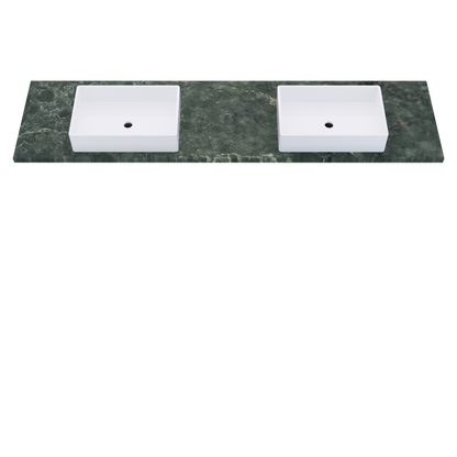 85" Vanderloc Silestone® Quartz Bathroom Vanity Top | Double Vigo Sink | Centered in Jardin Emerald