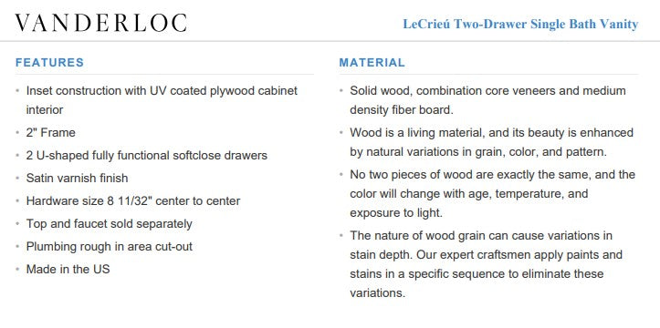 Vanderloc LeCrieú Two-Drawer Single Bath Vanity