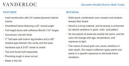 Vanderloc Alexandra Double Drawer Bath Vanity