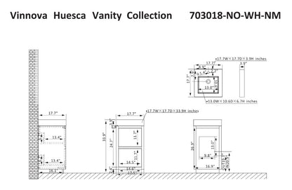 Vinnova, Huesca 18" Single Sink Bath Vanity in North American Oak with White Composite Integral Square Sink Top
