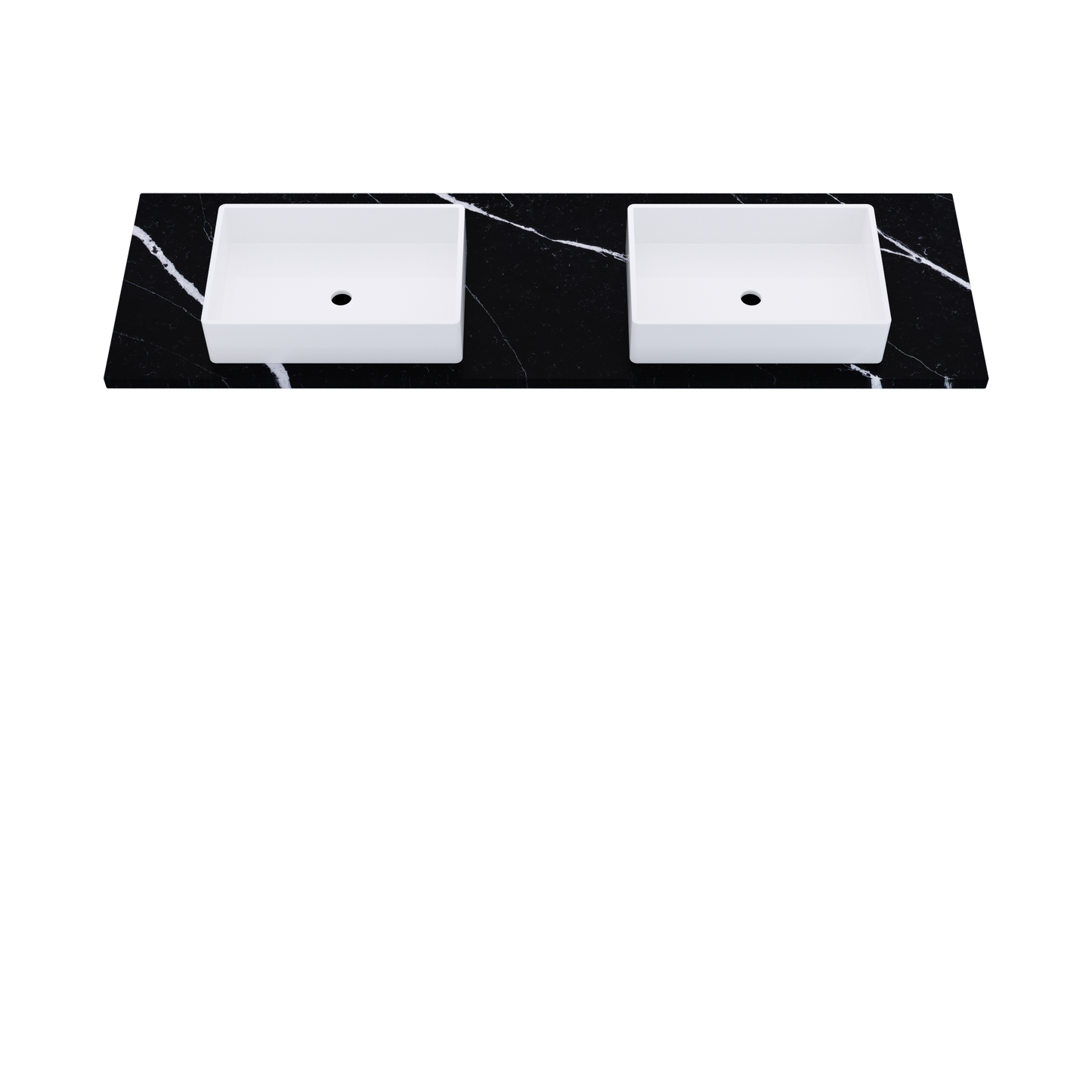 73" Vanderloc Silestone® Quartz Bathroom Vanity Top | Double Vigo Sink | Centered in Eternal Marquina