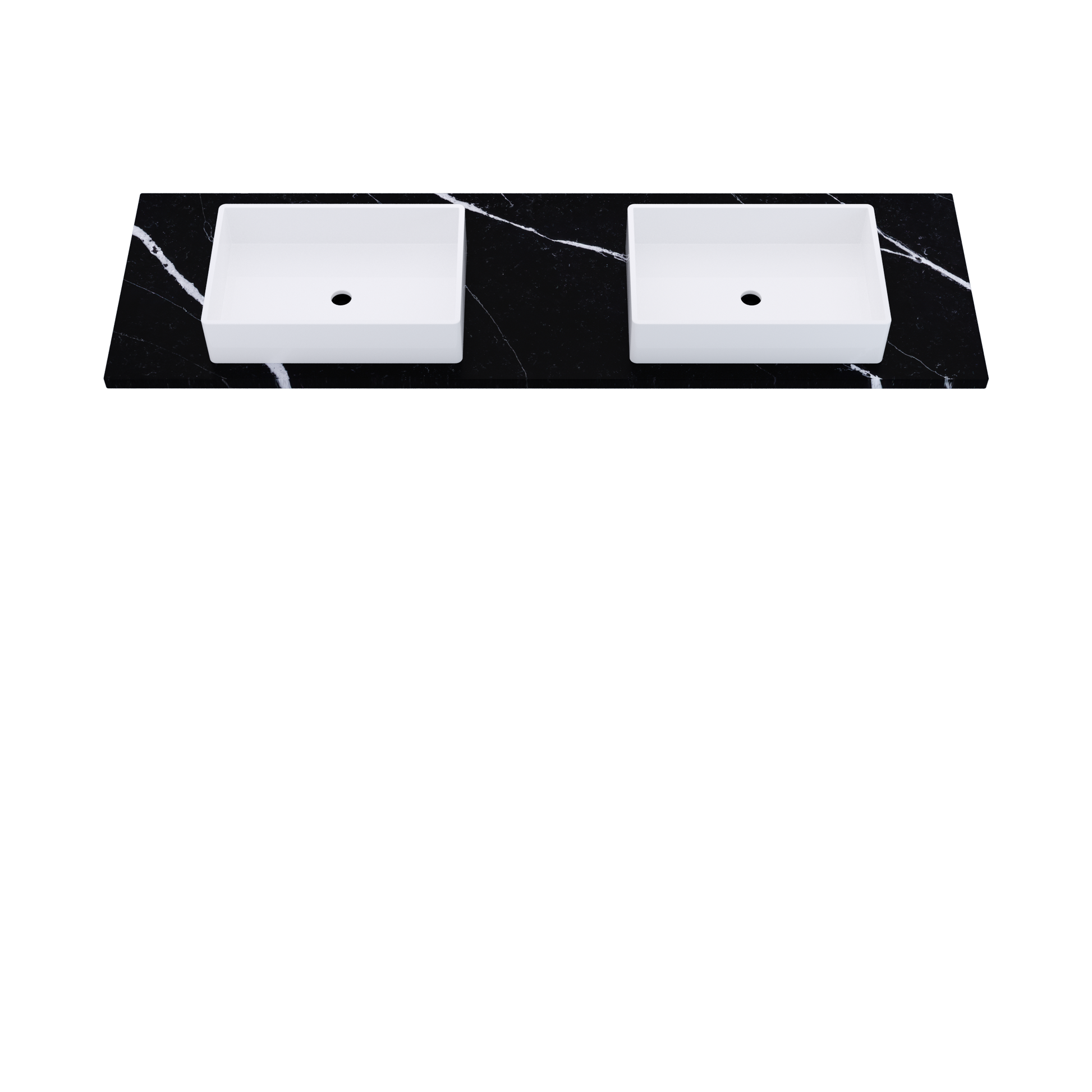 73" Vanderloc Silestone® Quartz Bathroom Vanity Top | Double Vigo Sink | Centered in Eternal Marquina