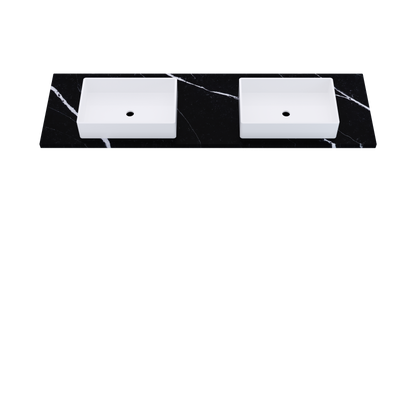 73" Vanderloc Silestone® Quartz Bathroom Vanity Top | Double Vigo Sink | Centered in Eternal Marquina