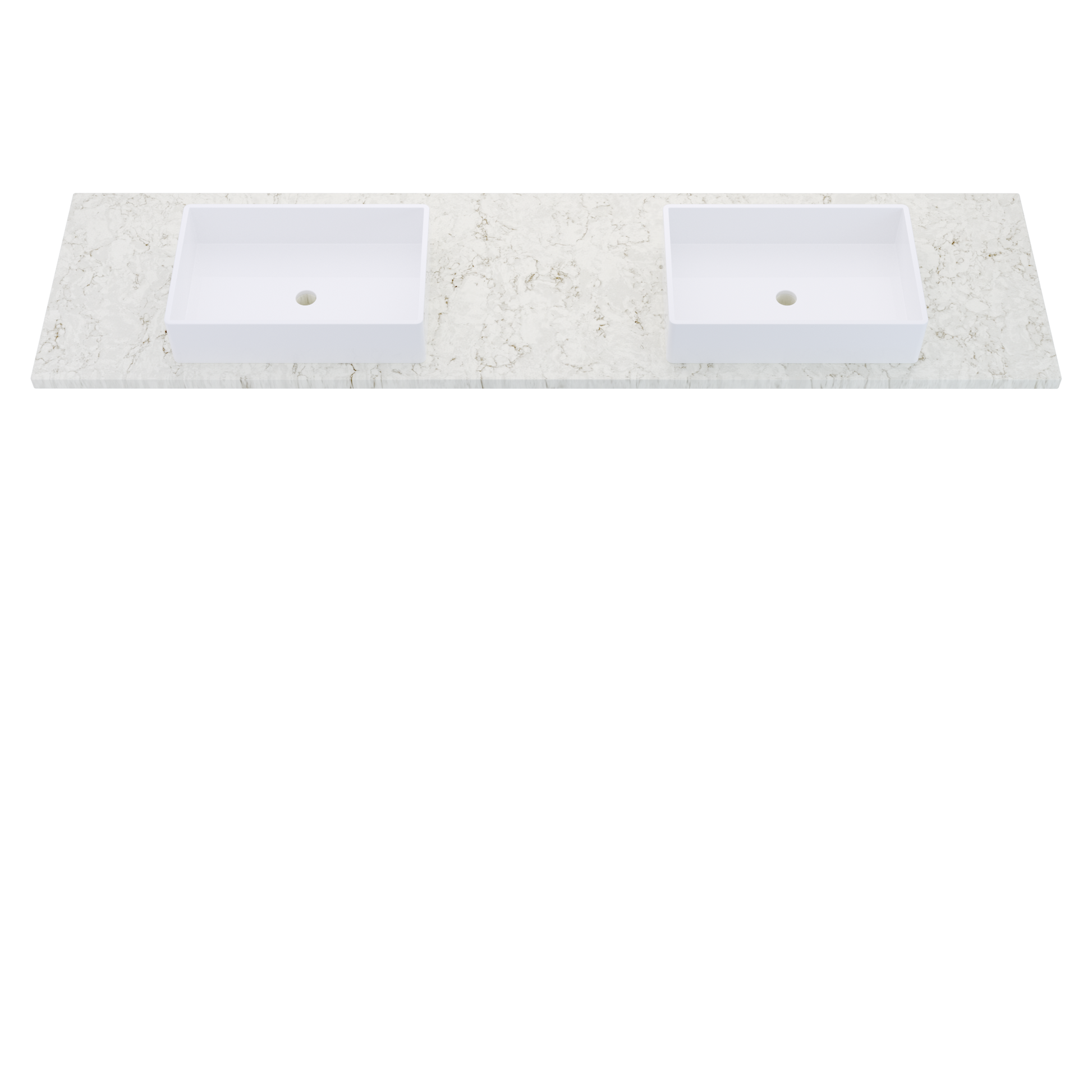 85" Vanderloc Silestone® Quartz Bathroom Vanity Top | Double Vigo Sink | Centered in Lusso