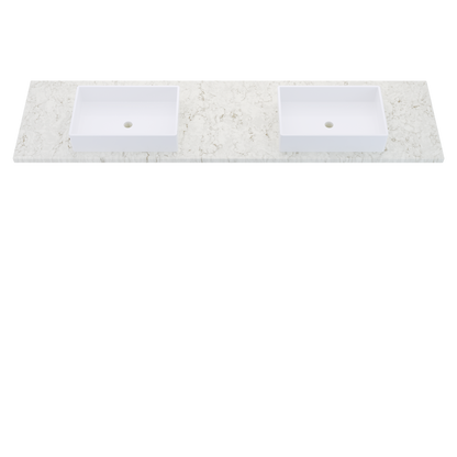 85" Vanderloc Silestone® Quartz Bathroom Vanity Top | Double Vigo Sink | Centered in Lusso