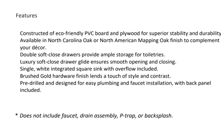 Vinnova, Huesca 18" Single Sink Bath Vanity in North American Oak with White Composite Integral Square Sink Top