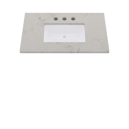 37" Vanderloc Silestone® Quartz Bathroom Vanity Top | Single Rectangle Sink | Centered in Victorian Silver