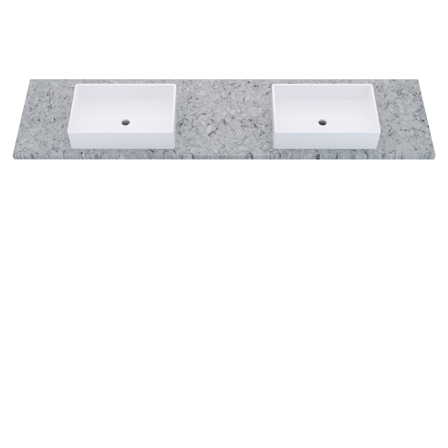 85" Vanderloc Silestone® Quartz Bathroom Vanity Top | Double Vigo Sink | Centered in Pietra