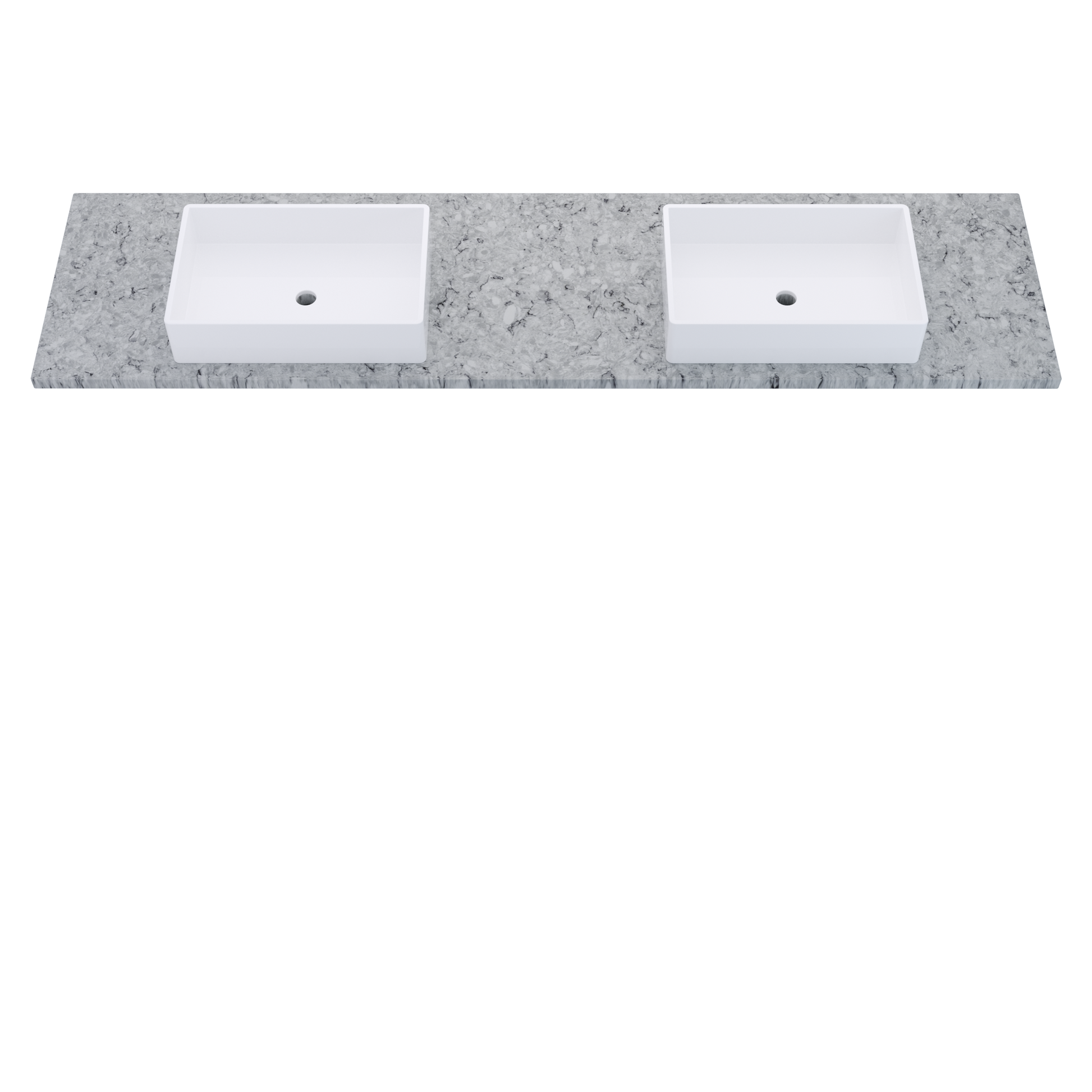 85" Vanderloc Silestone® Quartz Bathroom Vanity Top | Double Vigo Sink | Centered in Pietra