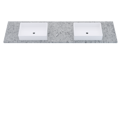 85" Vanderloc Silestone® Quartz Bathroom Vanity Top | Double Vigo Sink | Centered in Pietra