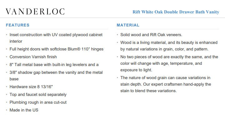 Vanderloc Rift White Oak Double Drawer Bath Vanity